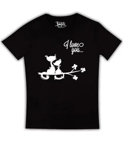 Прикольные футболки: коты - I Love You на черной